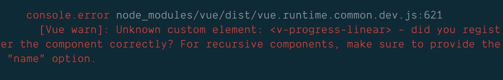 Vue console error for using a globally registered component that could not be found