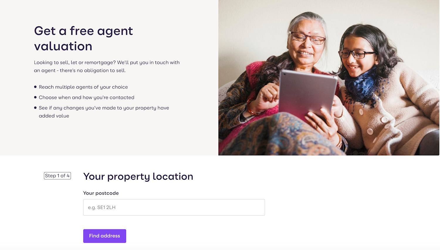 An image of a Zoopla form which allows users to request a valuation of their homes from an estate agent