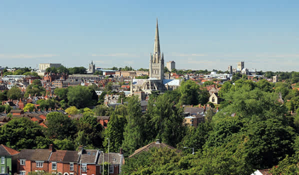 Norwich City skyline on a Summer's Day