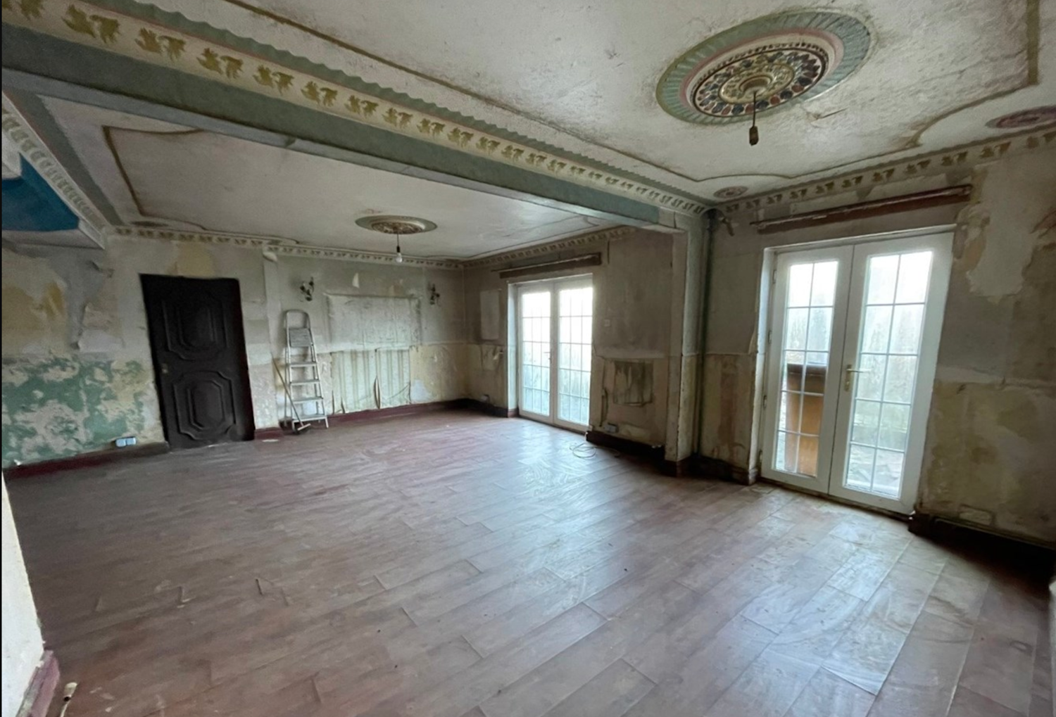 Inside an old dilapidated house in Swansea, with beautiful cornices on the ceilings
