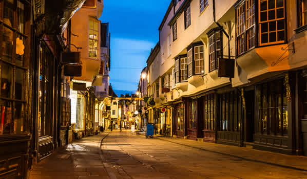 An old street in York at dusk
