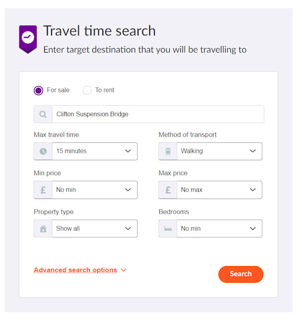 Travel time search tool - Clifton Suspension Bridge
