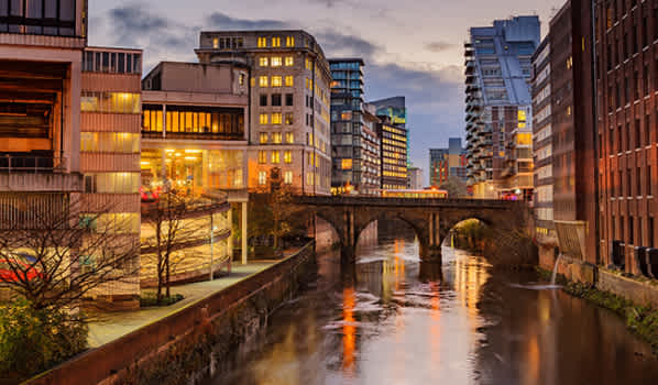 Manchester city centre at dusk