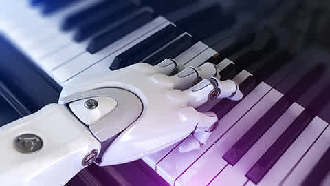 人工智能机器手臂正在弹钢琴