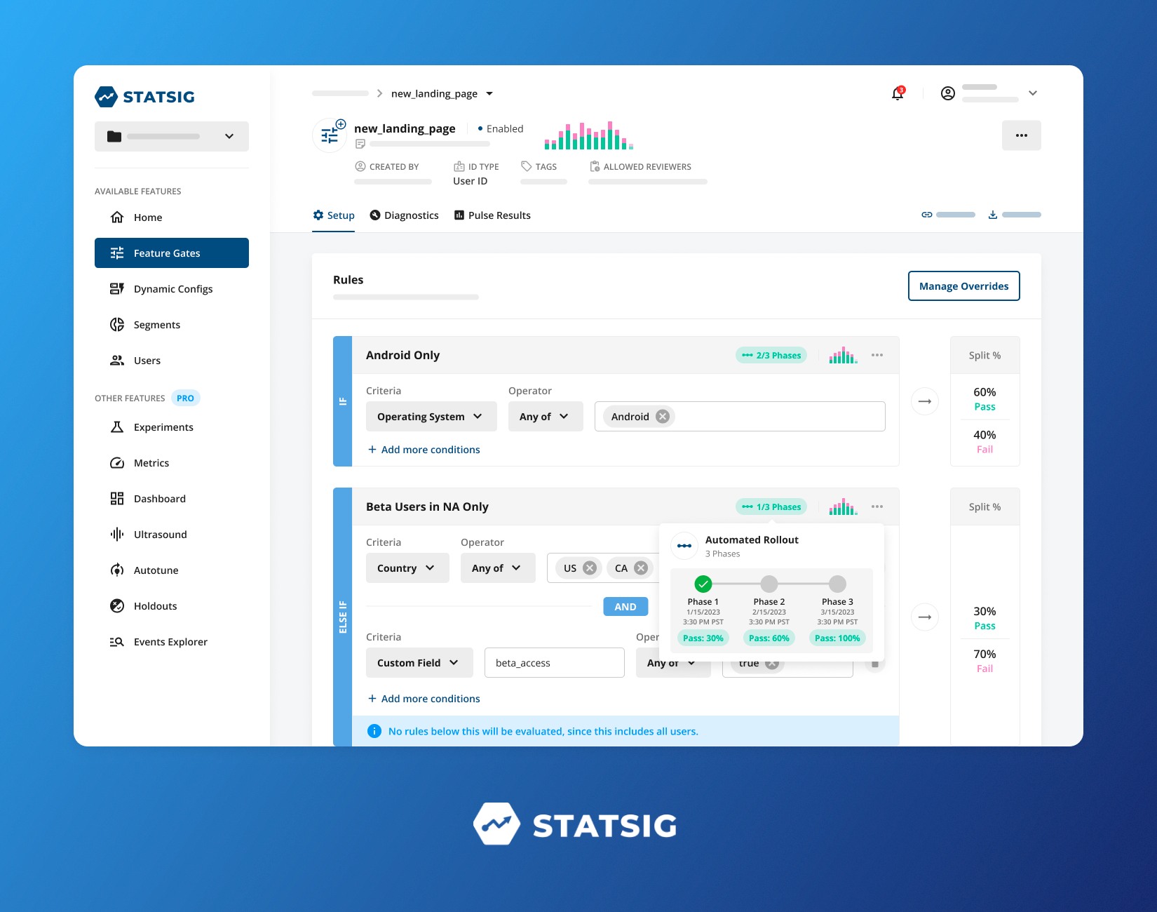 a screenshot of statsig's feature flag product launch