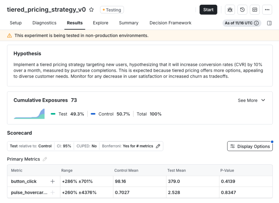 lower environment results view