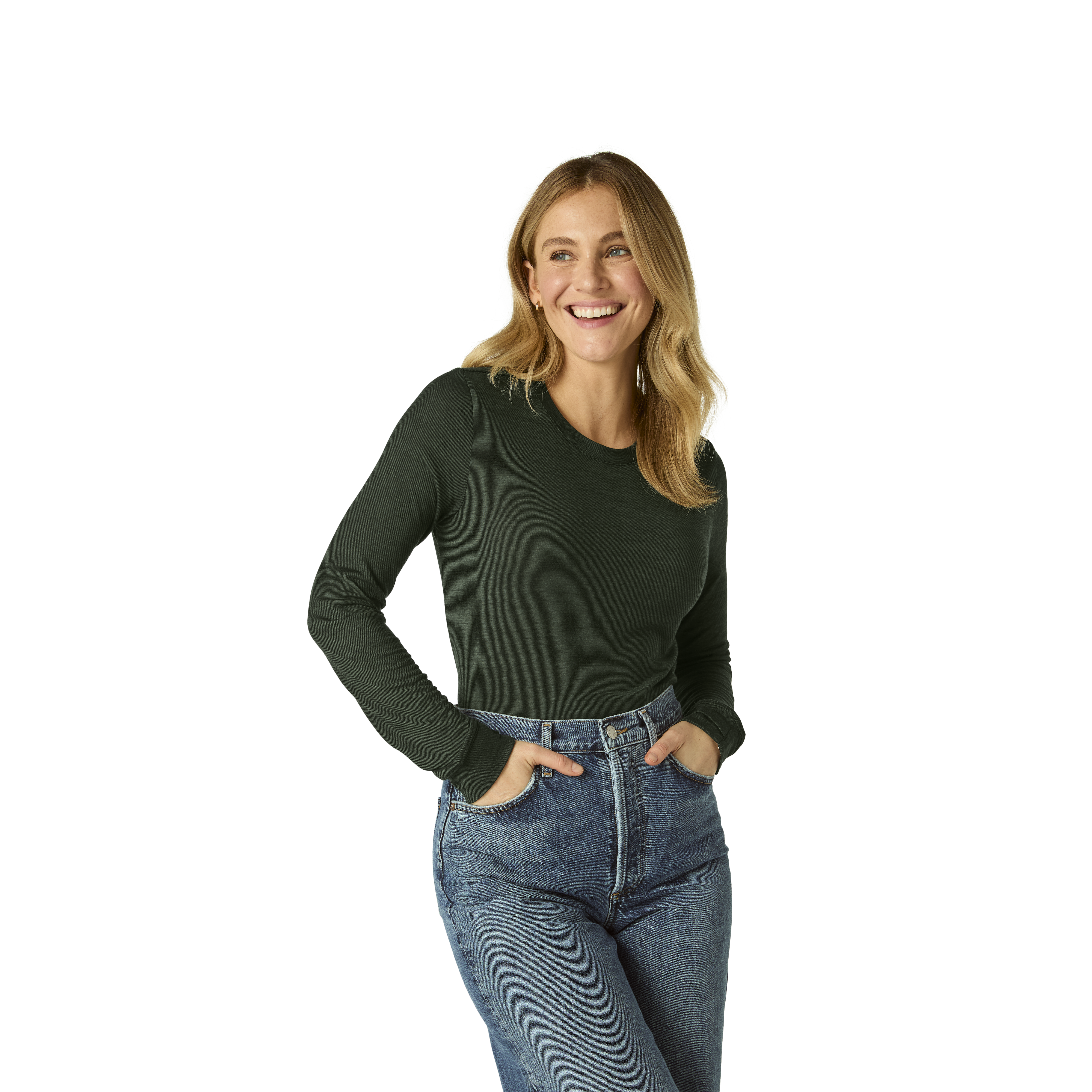 Women's Merino Wool Blend Crew Neck Long Sleeve T-Shirt Bombas