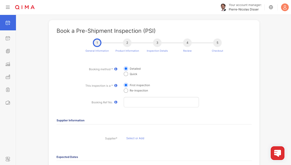 Screenshot of the online booking form for PSI Online Booking form