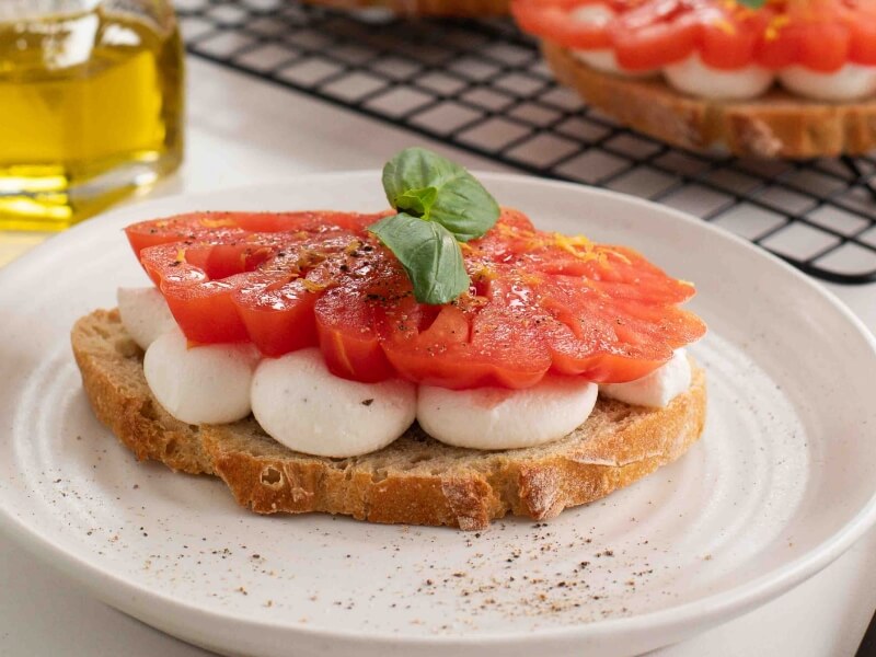 Tomato whipped ricotta toast