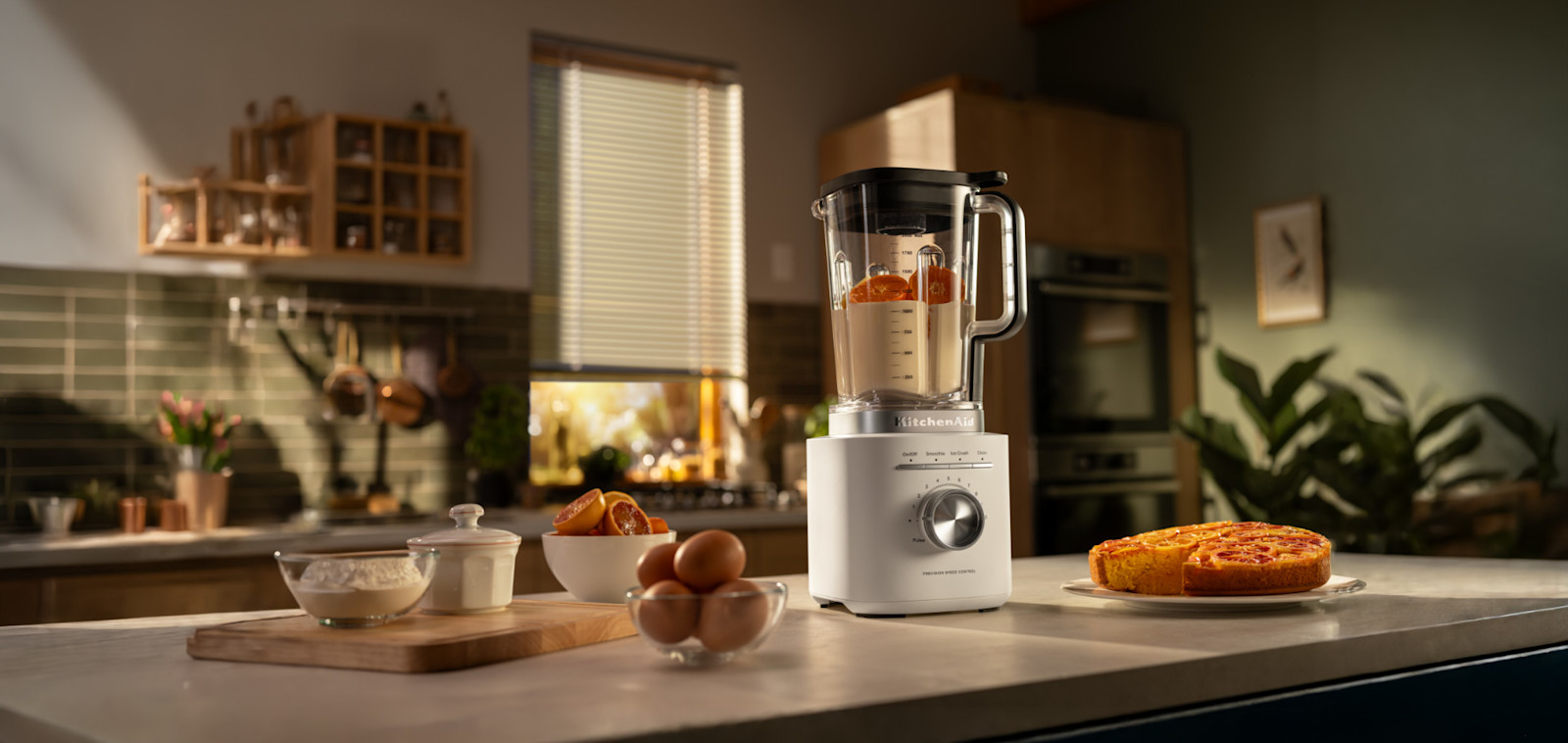 KitchenAid Pure Power Blender K200 in Porcelain White blending hummus