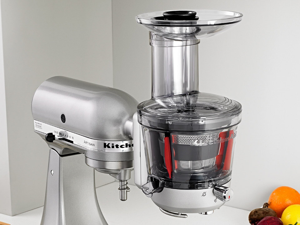 Mixer-attachments-slow-juicer-silver-mixer-with-juicer-close-up