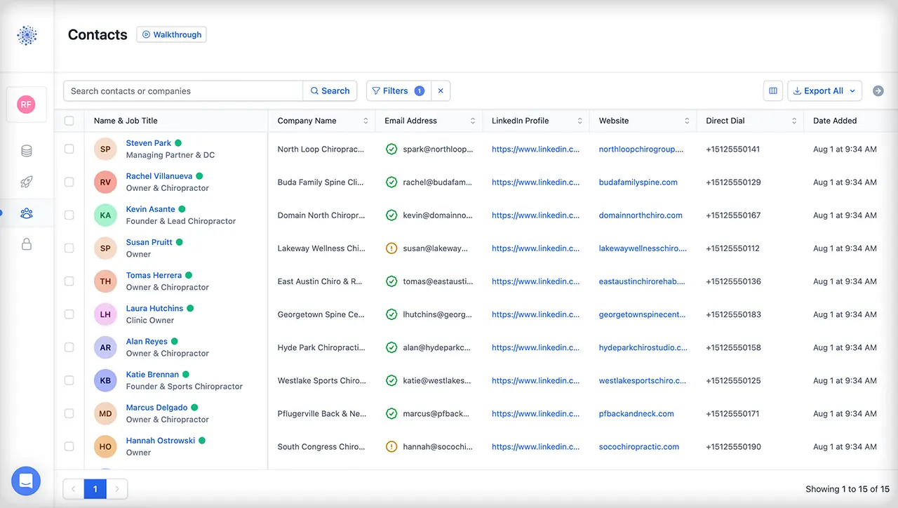 List of chiropractor contacts sourced via Coldlytics