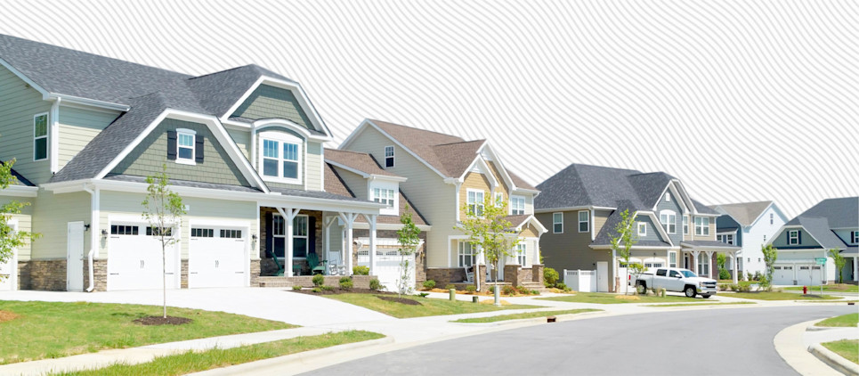 Row of suburban houses in a development.