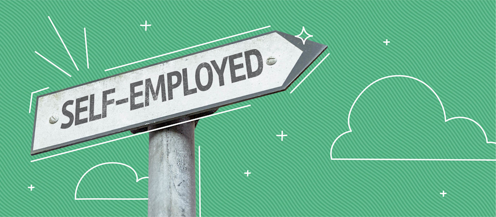 Sign that reads "self employed" in the shape of an arrow.