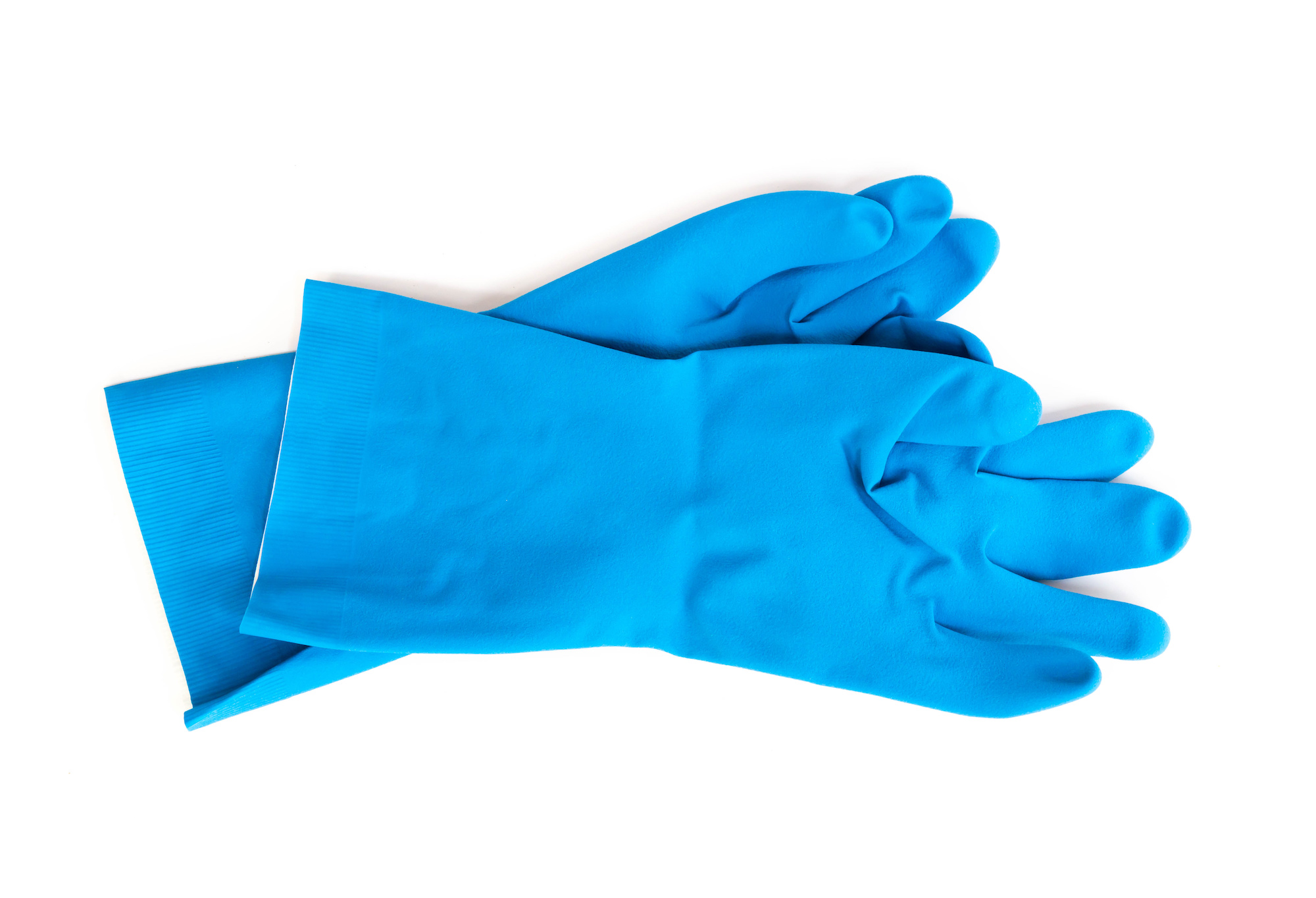 Pair of blue cleaning gloves.