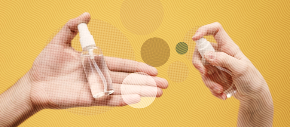 Spraying sanitizer on your hands