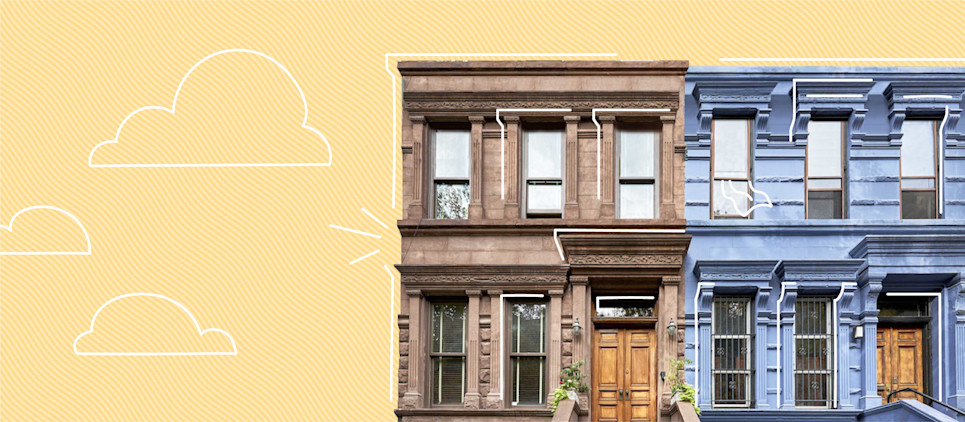 brown and blue brownstones