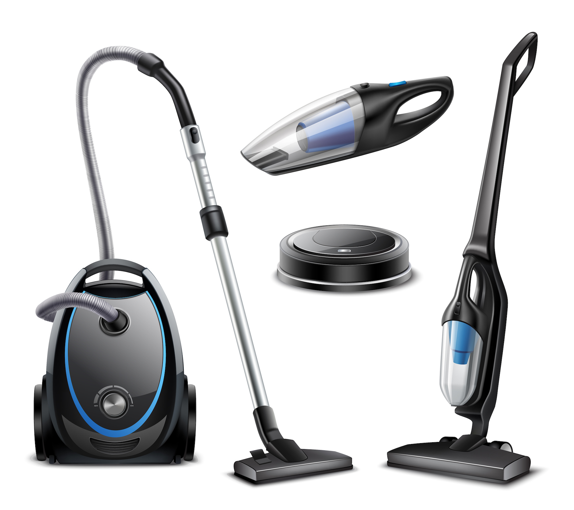 Image of multiple different types of vacuum cleaners.