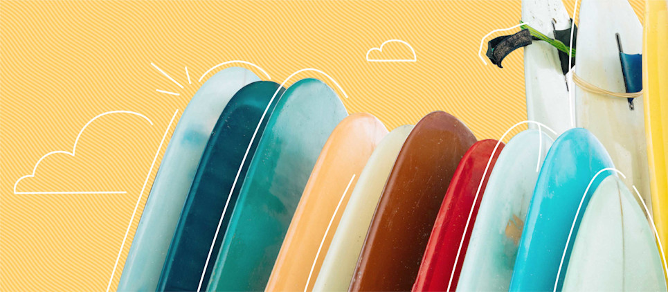 surf boards all lined up