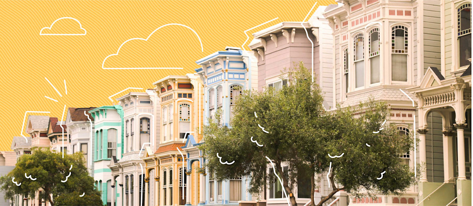 painted ladies on a tree-lined street in san francisco