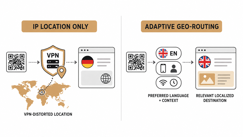 Adaptive QR Codes with Geo-Routing Avoid Wrong Destinations Due to VPN Location Distortion