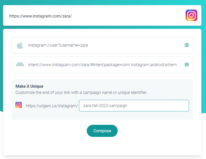 Instagram App Deep Linking with URLgenius