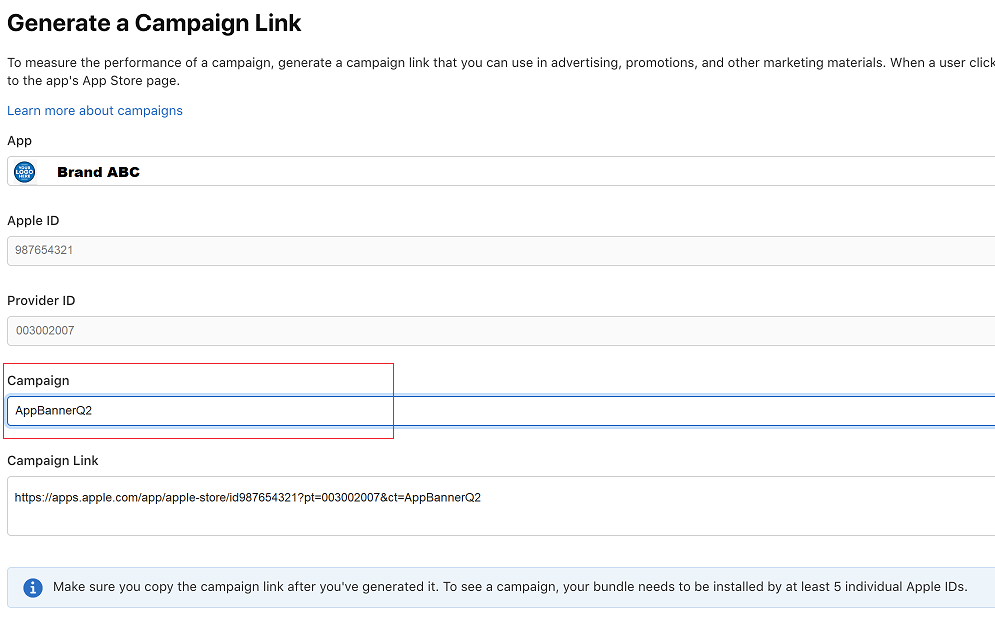 Generating Campaigns Link for iOS App Installs