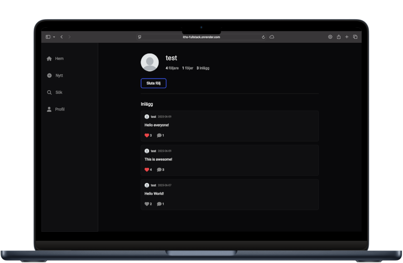 Screenshot of Social Media App