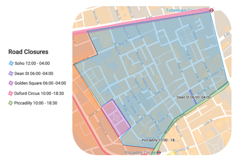 Soho road closure summary – April 2019