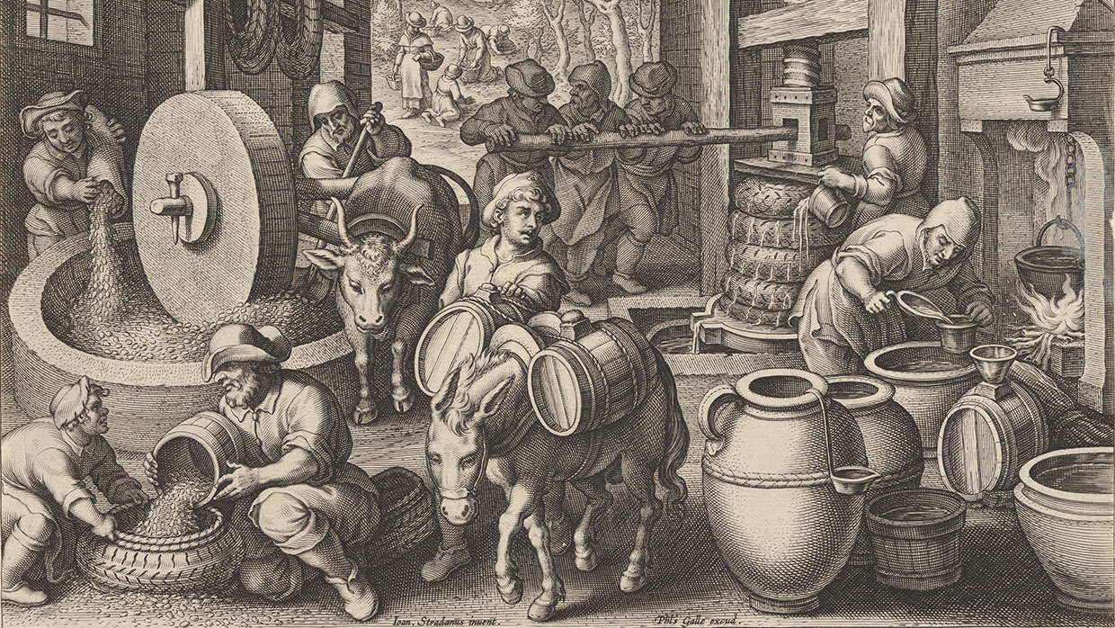 Herstellungsprozess von Olivenöl im 17. Jahrhundert. Wikimedia Commons, gemeinfrei