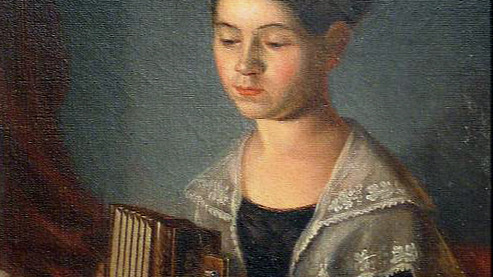 Portrait of a girl playing an accordion