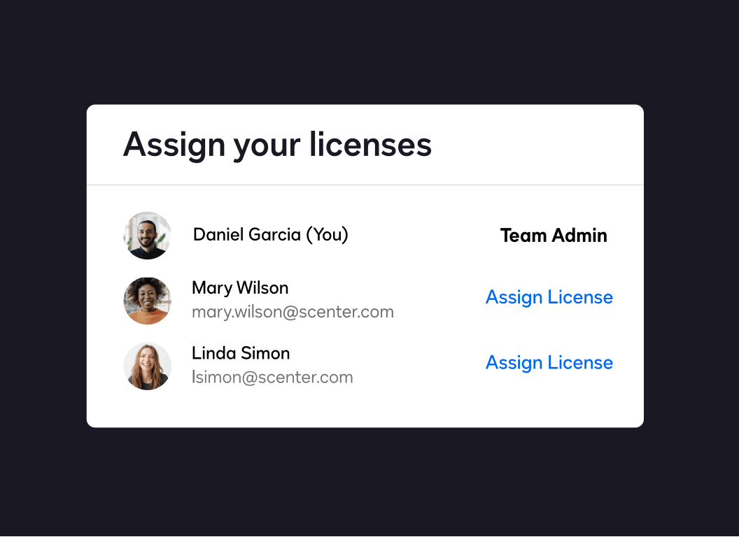 View of eSignature product and user assigning licenses to team members