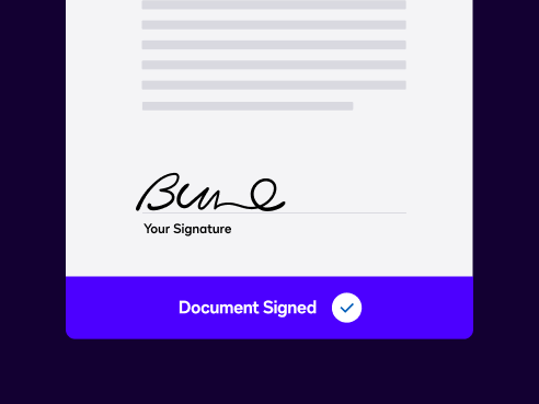 A document with a signature and a notice saying ‘Document Signed’