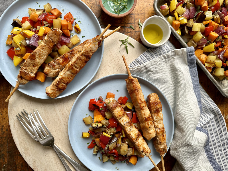 chicken kabobs with roasted vegetables recipe