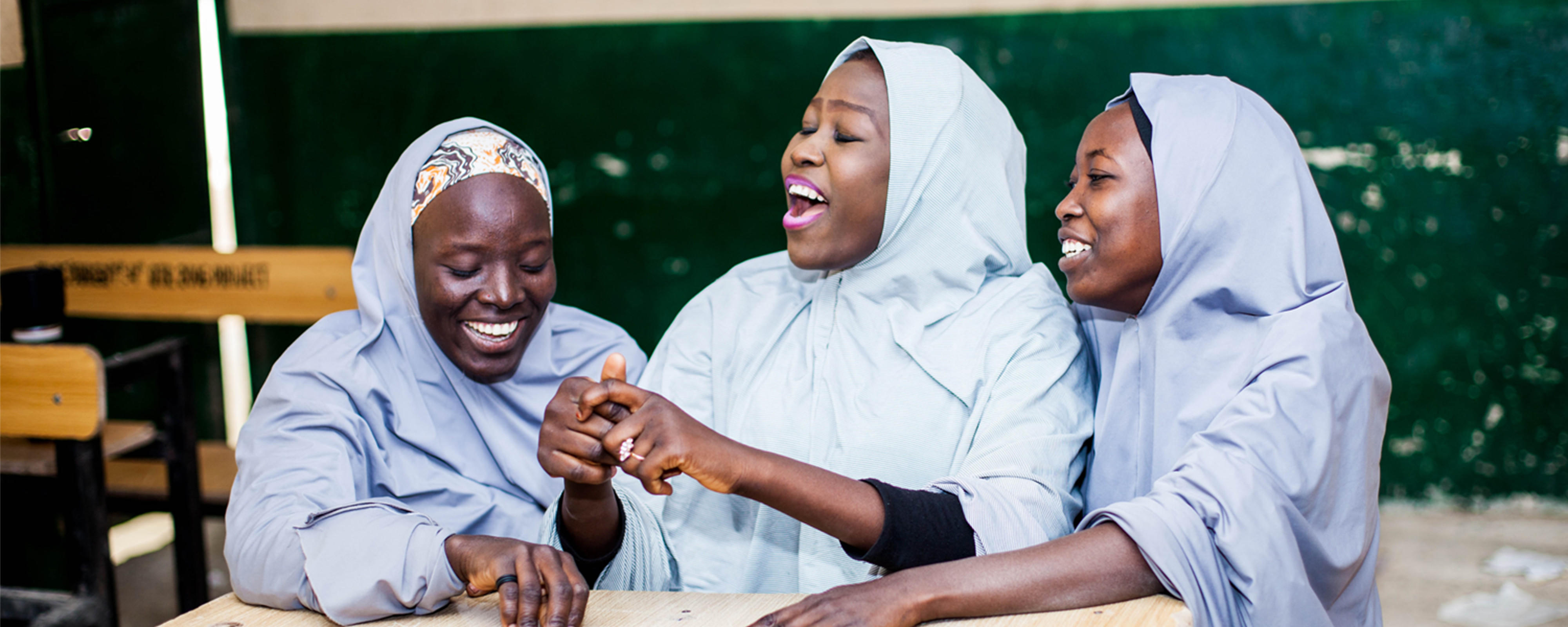 Girls learning in a classroom in Nigeria.