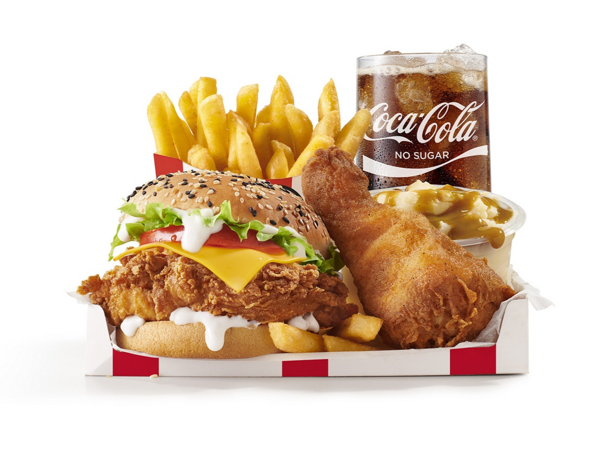 Large Fully Loaded Box Meal With Colonel Burger And No Sugar Soda