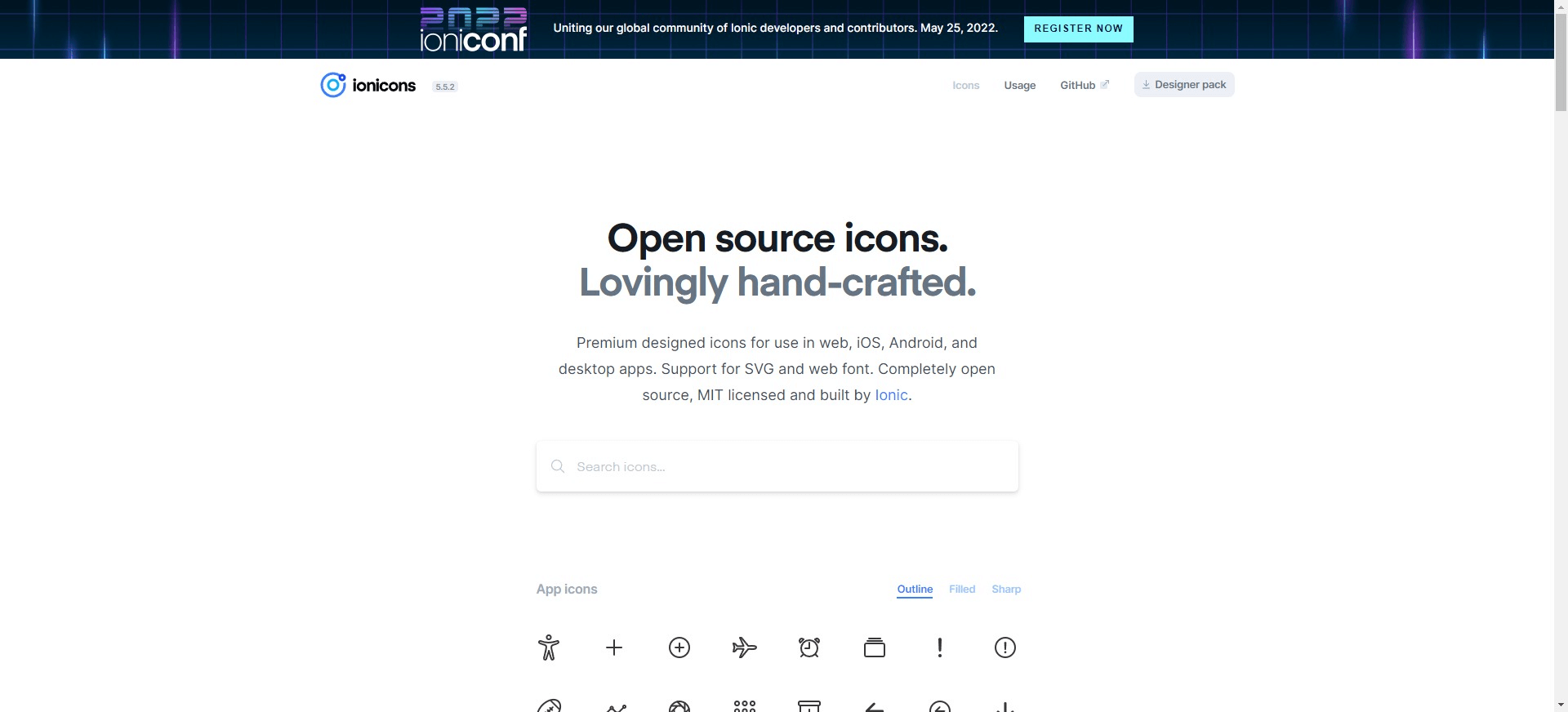 Ion Icons Landing Page