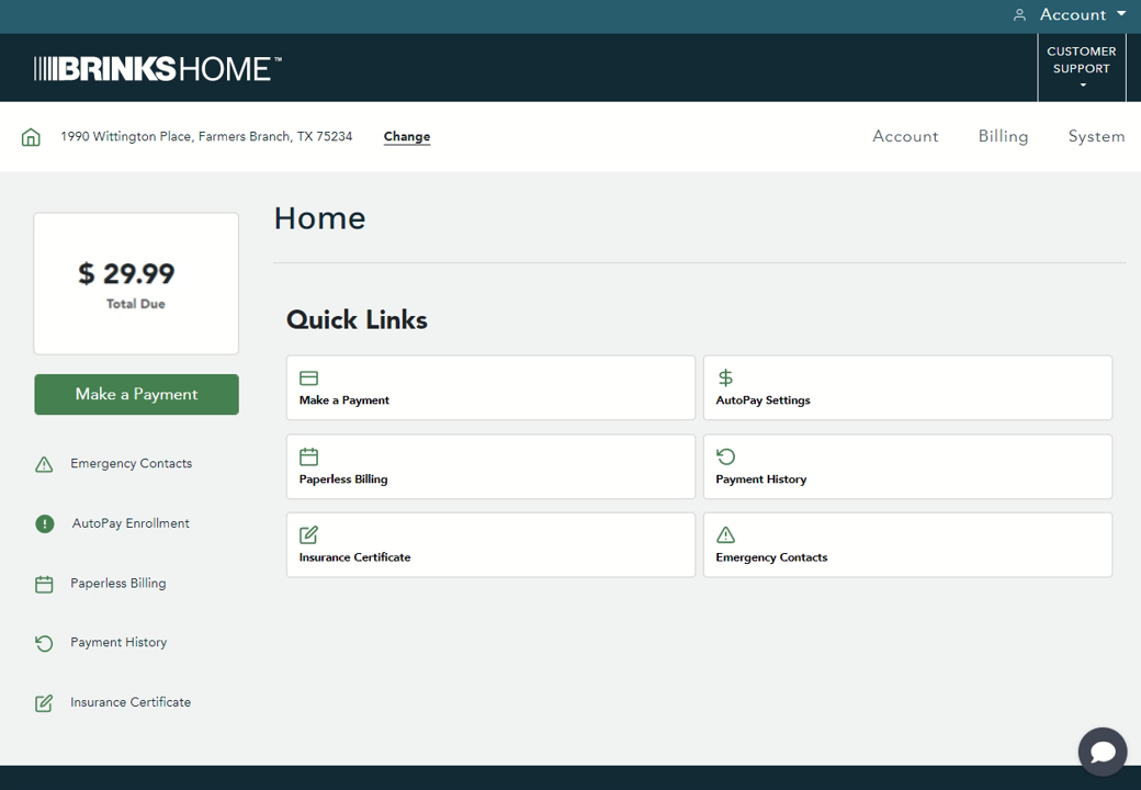 Brinks Home Customer Portal Landing Page Quick Links (90z original)