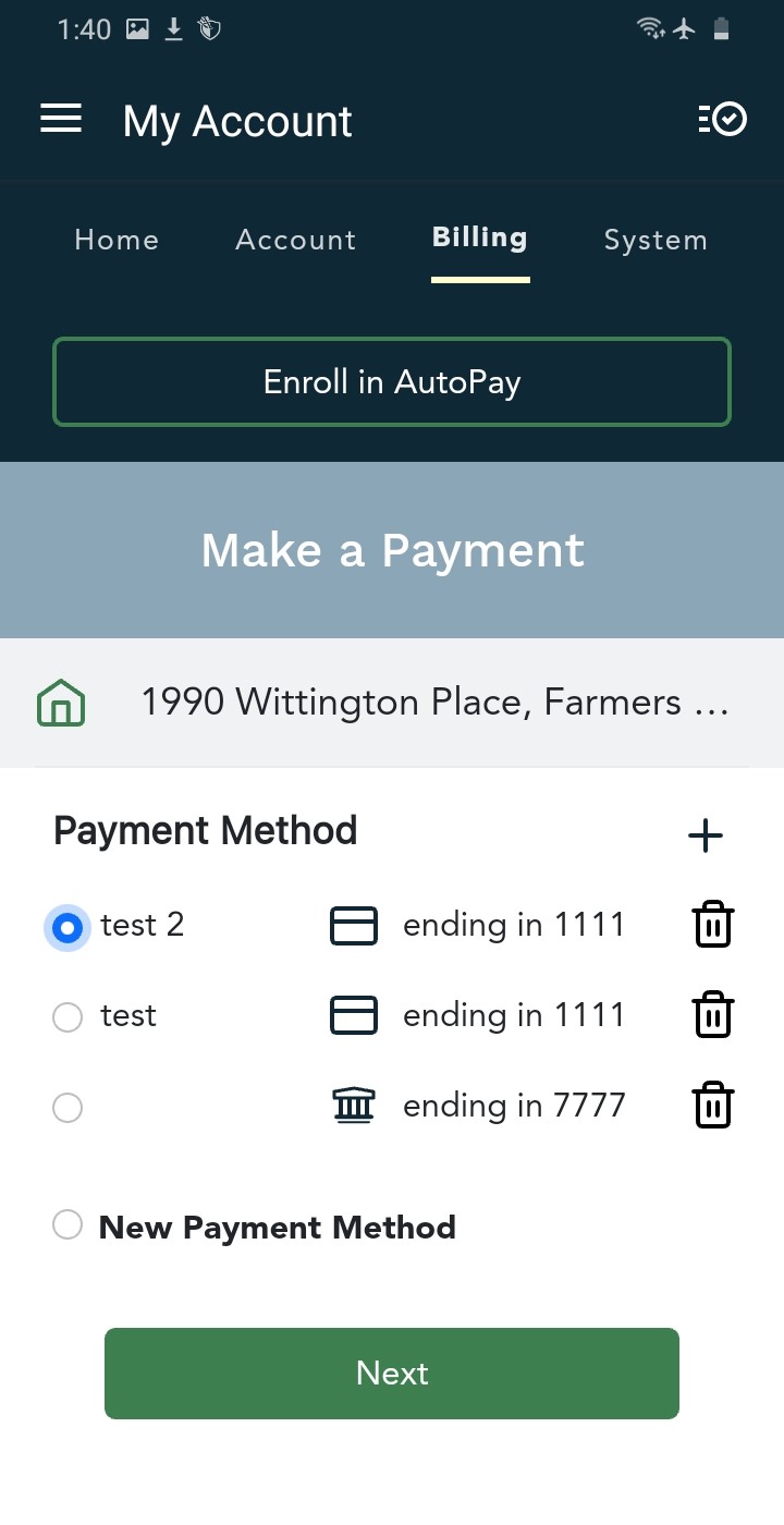 Make a Payment Page (Account Selected)