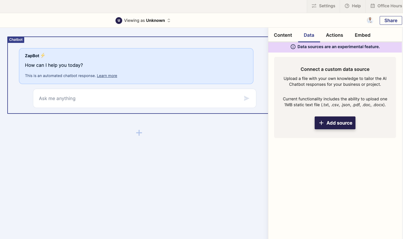 Add custom data source to AI Chatbot