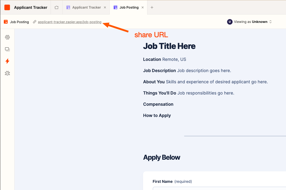 Applicant Tracker share email Zapier Interface