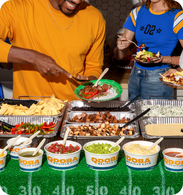 We've got all your favorites—from burritos and bowls to queso and chips—to take your gameday to the next level. Order now and let QDOBA make your tailgate party a winner!