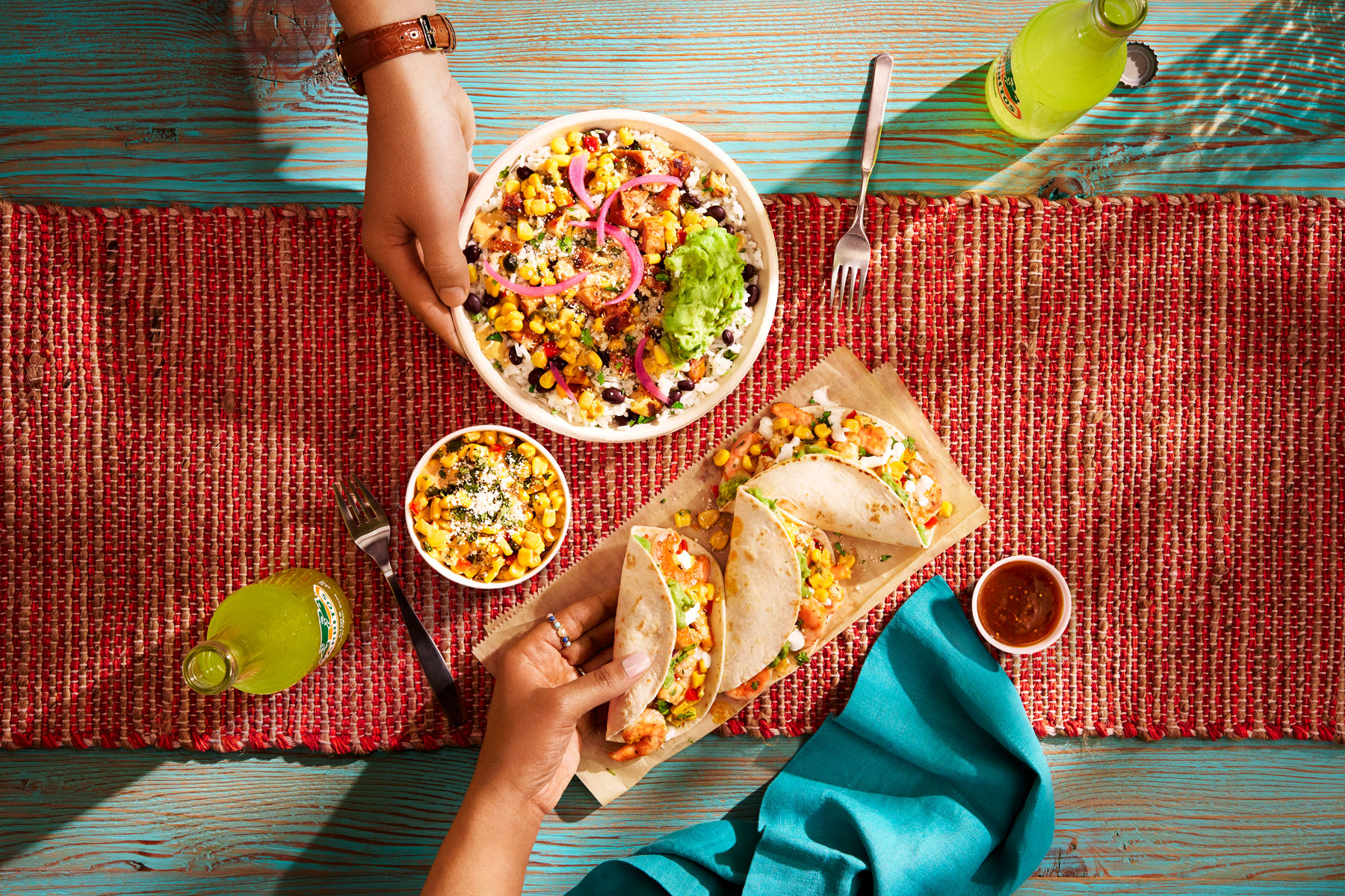 Mexican Steet Corn, featuring a warm blend of sweet corn, poblano chiles, red bell peppers, creamy elote sauce and lime juice. Add to your entrée for no additional charge. Order today at QDOBA Mexican Eats.