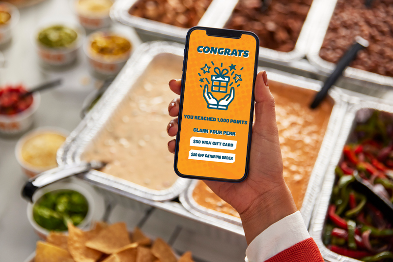 Join now and earn 1 point for every dollar spent. Redeem 100 catering points for a free entrée; and hit 1,000 points to get a $50 Visa® gift card or a $50 catering discount. Catering has never been so rewarding. Sign up for catering rewards at QDOBA Mexican Eats today.