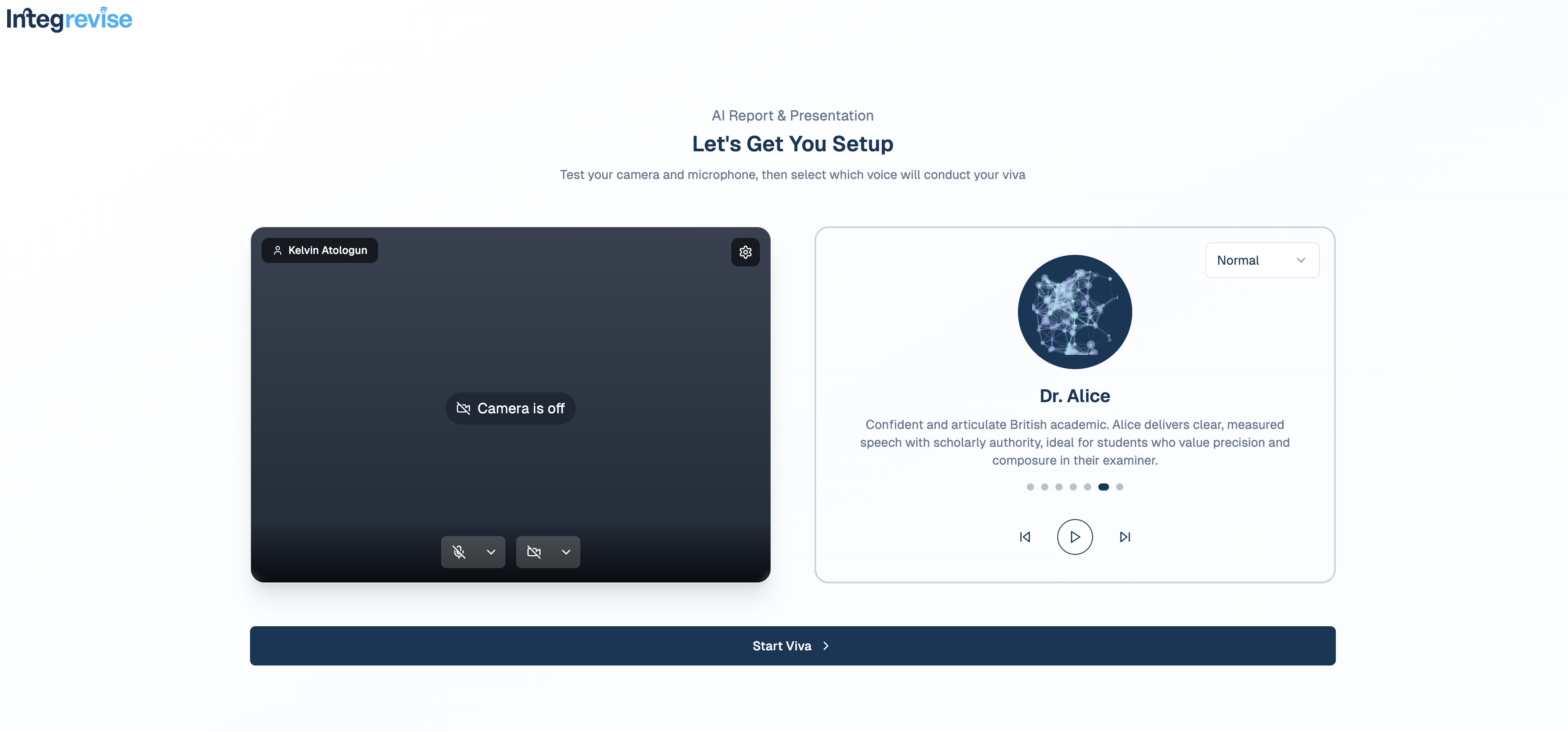 Student Setup Screen
