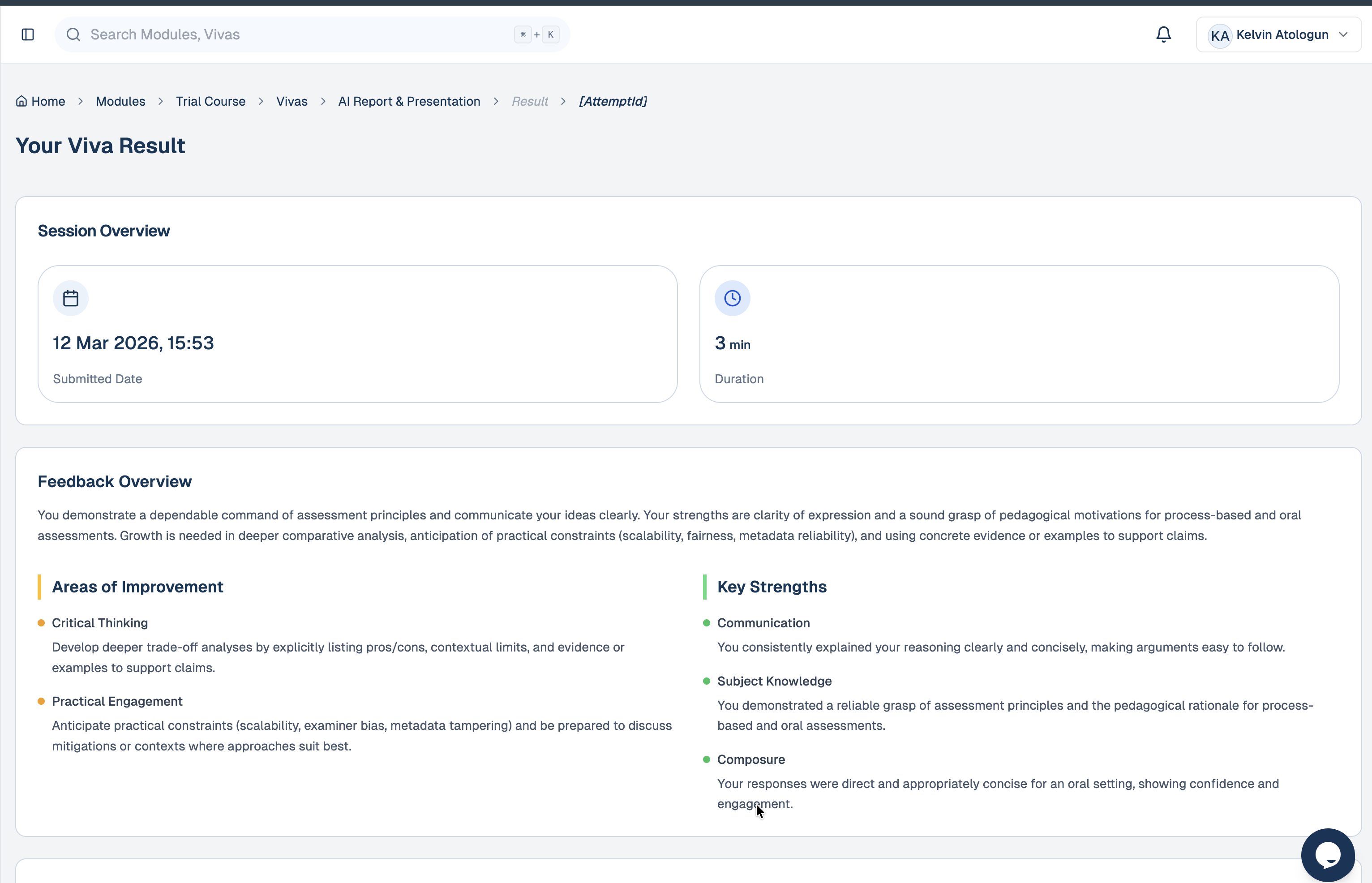 Student result page