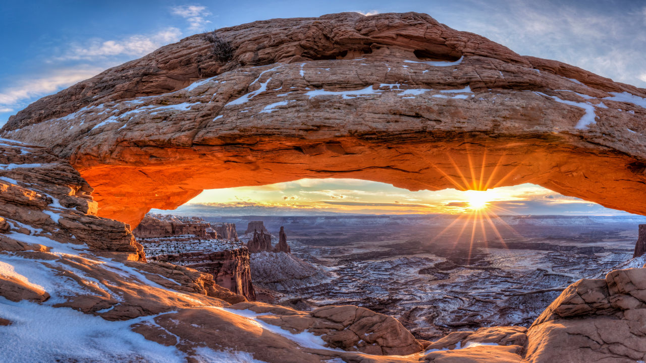 Winter in Canyonlands | Photo Gallery | 0 - The view from Mesa Arch is stunning at any time of the year. See it for yourself while visiting Canyonlands National Park.