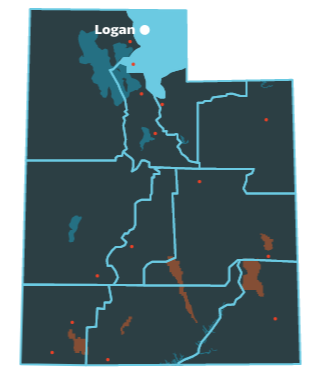 Utah's Wasatch North Region Map - Logan is the major city 
