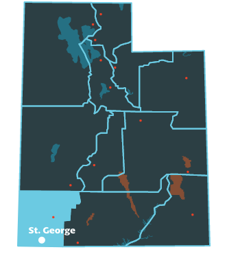 Utah's Red Rock Region Map - St. George is the major city 