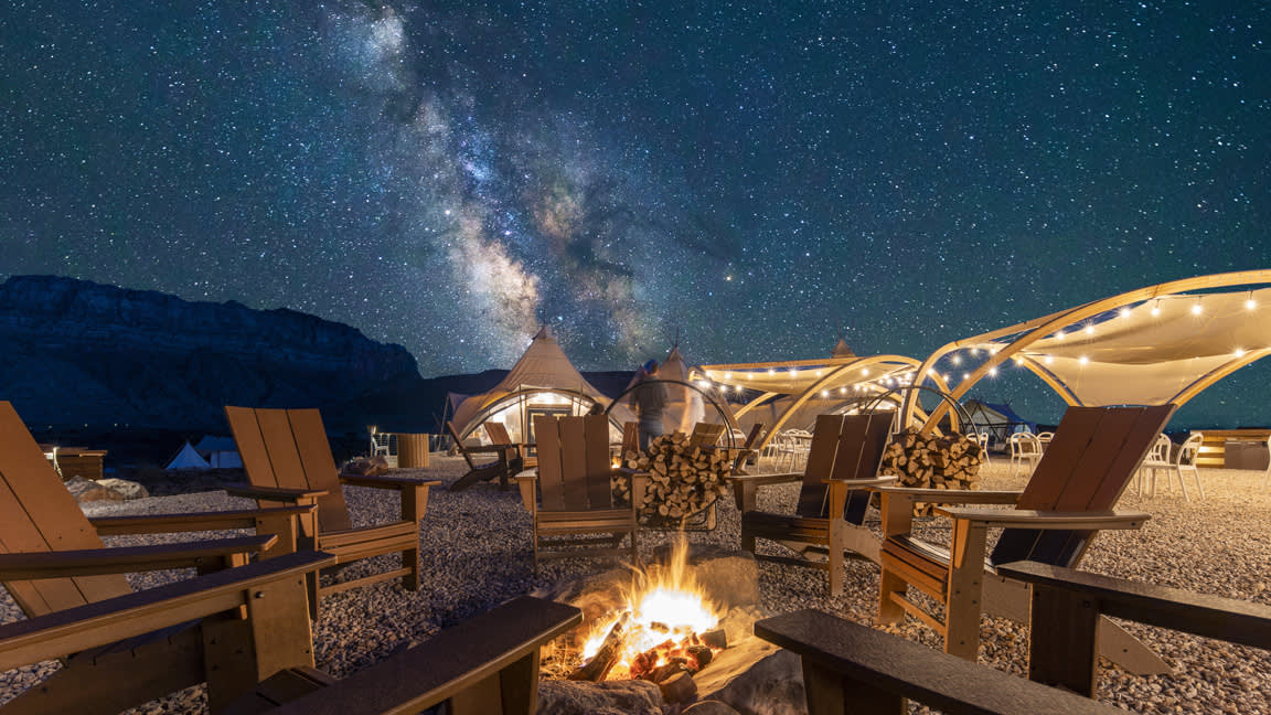 Under Canvas Zion National Park - The Milky Way is visible above a safari-inspired tent at Under Canvas Zion